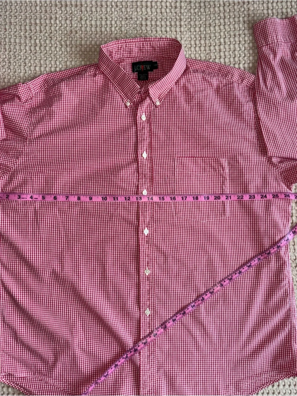 Vintage J. Crew Mens Button-Down Shirt in Red Gingham